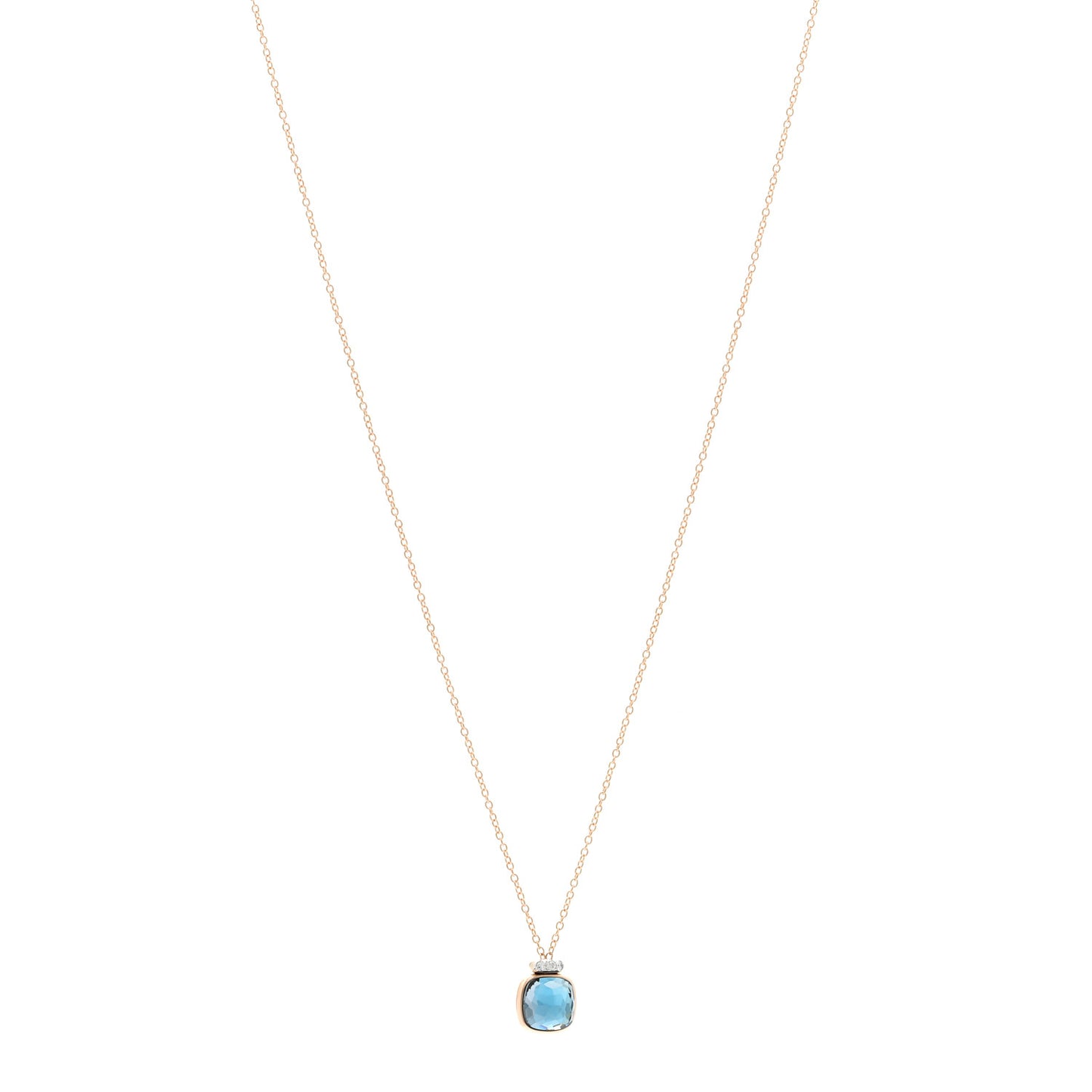 18K Rose White Gold Diamond Blue Topaz Nudo Pendant Necklace