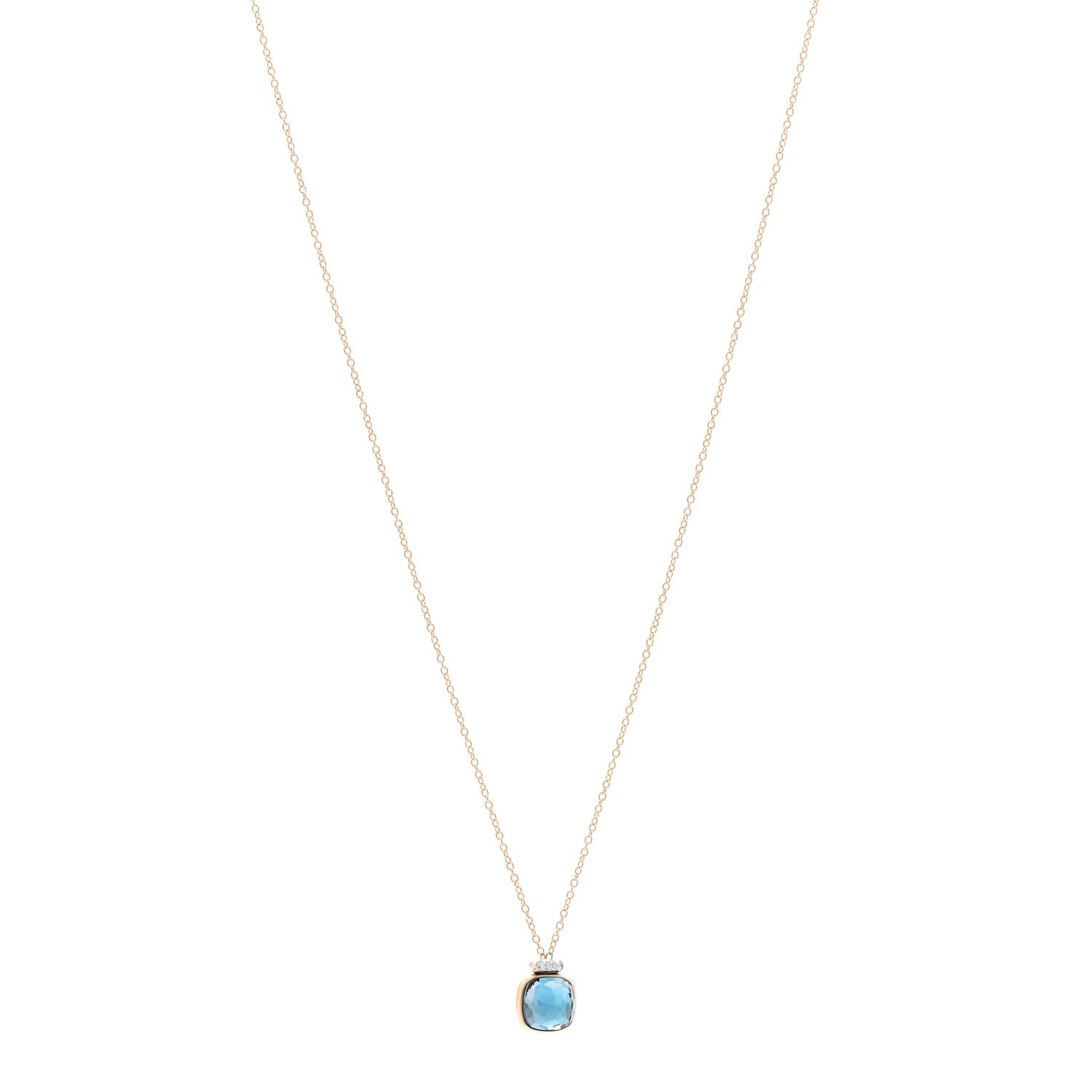 Pomellato 18K Rose White Gold Diamond Blue Topaz Nudo Pendant Necklace 1 of 4