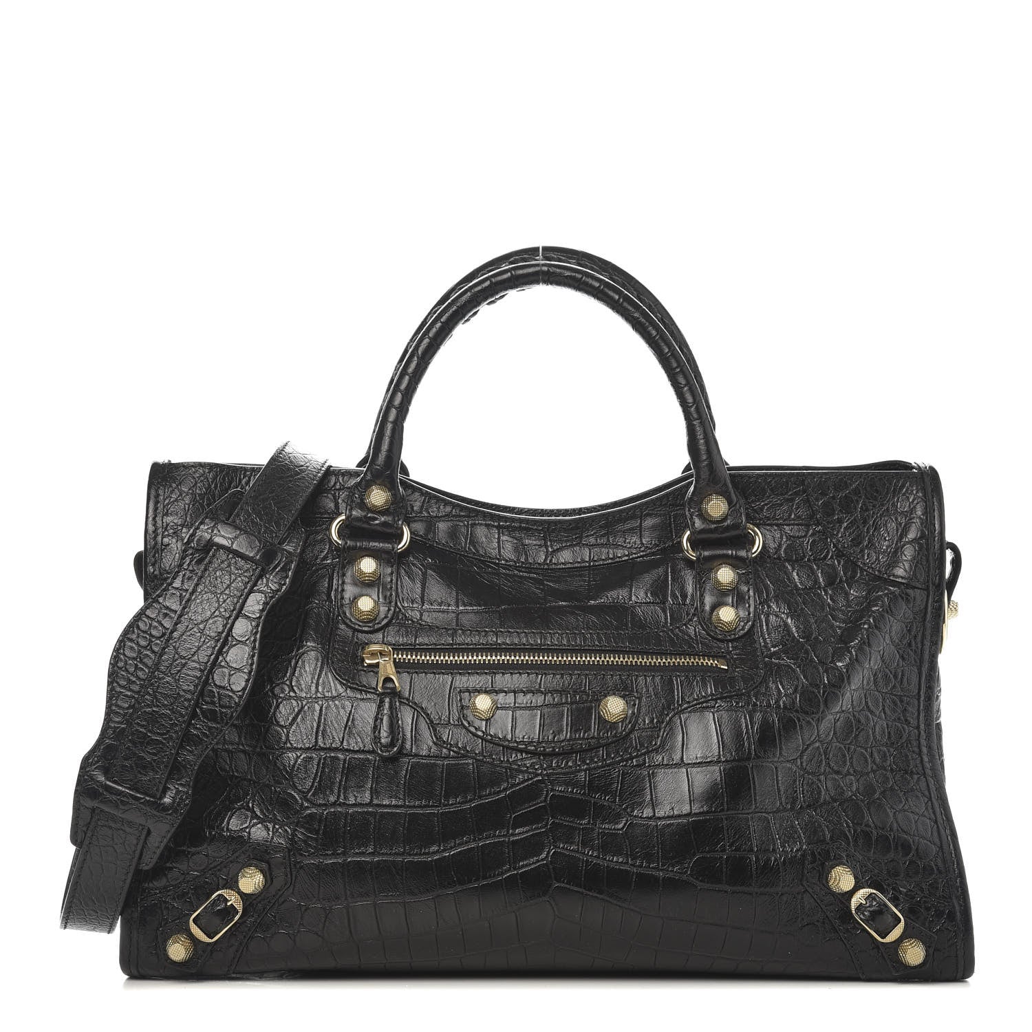 Balenciaga Calfskin Crocodile Embossed Giant 12 Gold Hardware City Black 1 of 10
