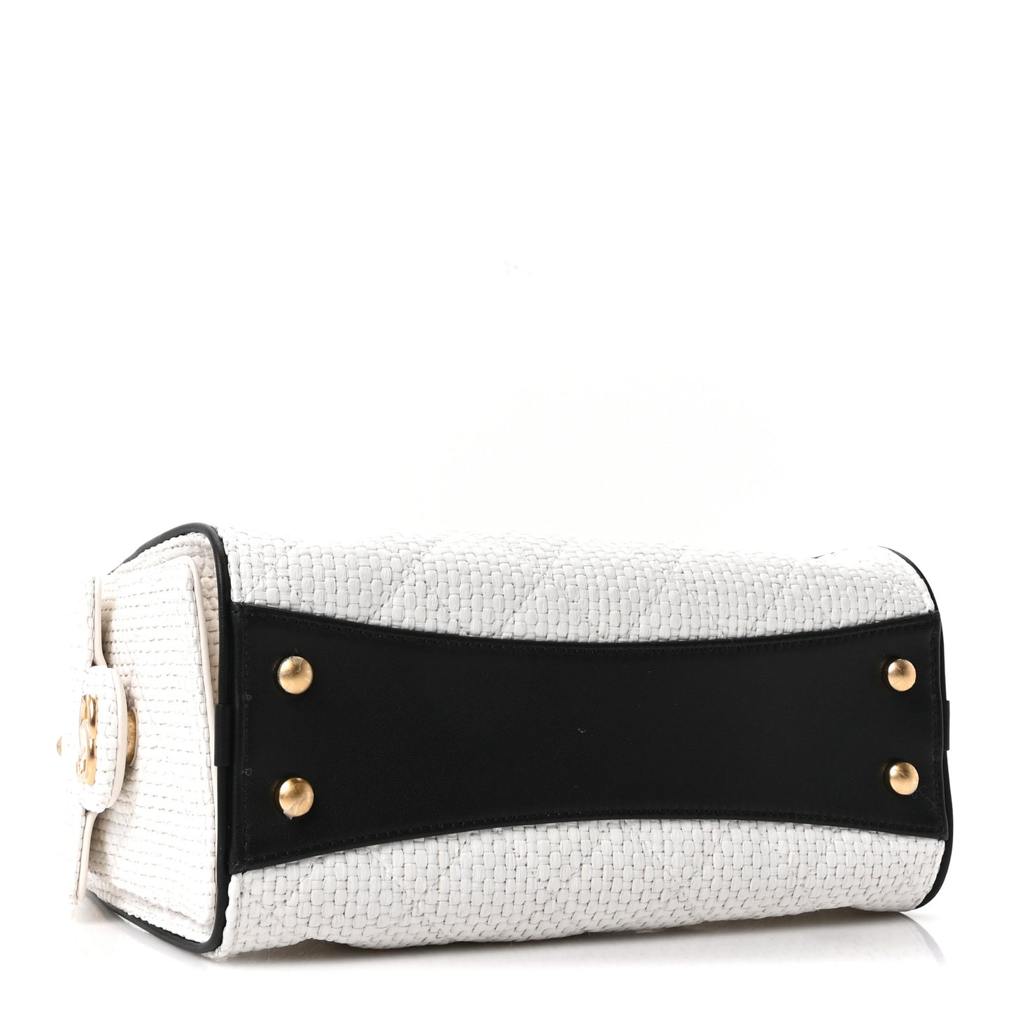 Braided Raffia Calfskin Mini Chanel 25 Handbag White Black