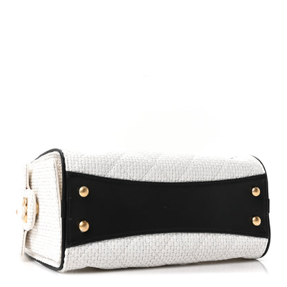 Chanel Braided Raffia Calfskin Mini Chanel 25 Handbag White Black 4 of 10