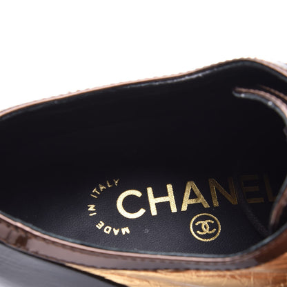 Chanel Crumpled Lambskin Patent CC Lace Up Oxfords 38 White Gold Black 9 of 10