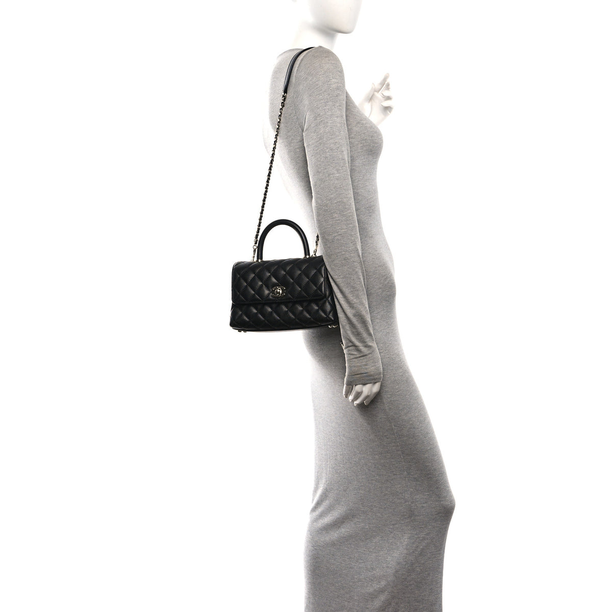 Caviar Quilted Mini Coco Handle Flap Black