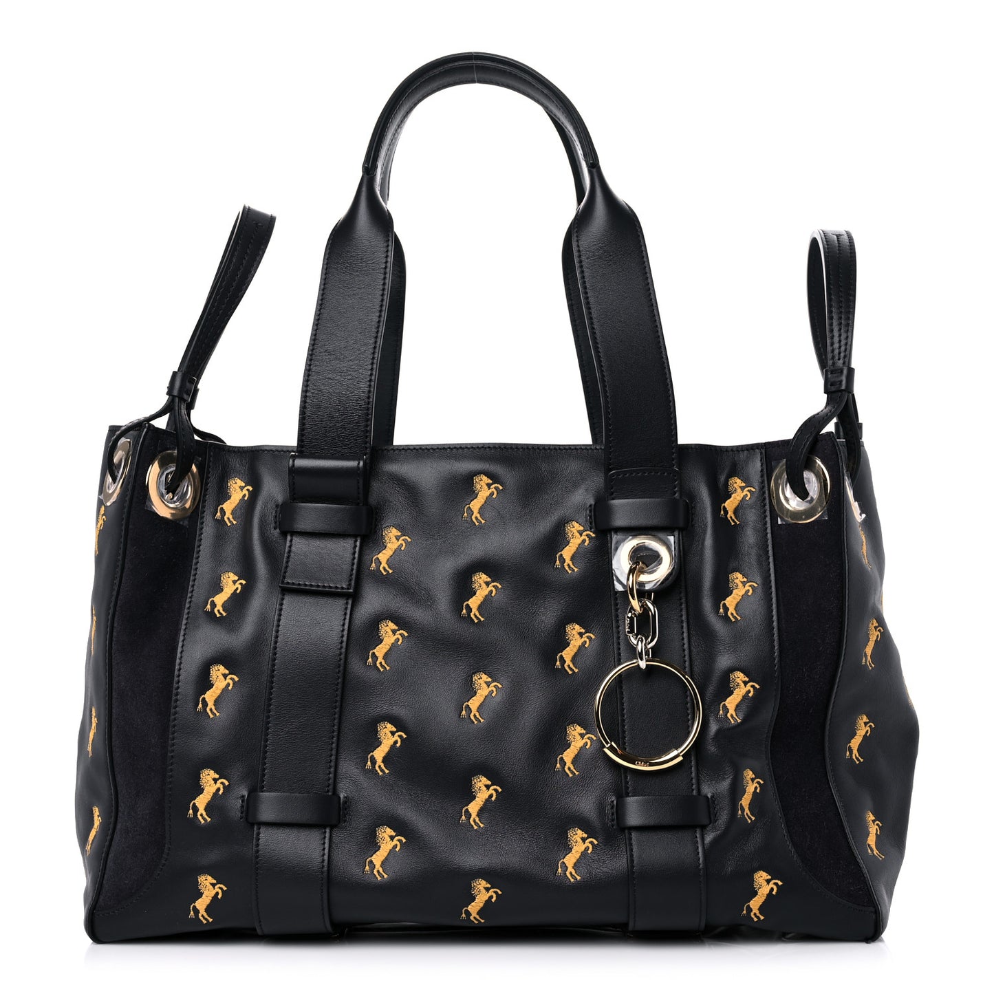 Smooth Calfskin Little Horses Embroidered Tao Zipped Tote Full Blue