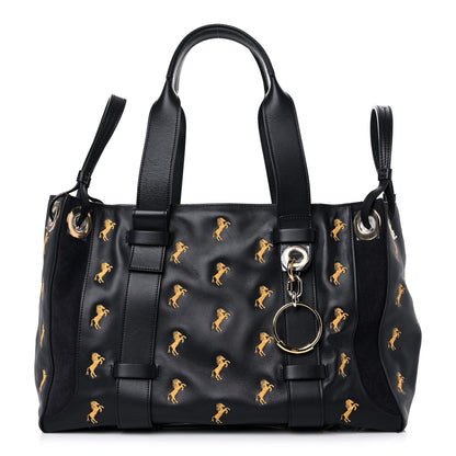 Chloe Smooth Calfskin Little Horses Embroidered Tao Zipped Tote Full Blue 1 of 13