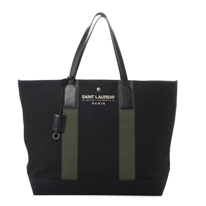 Saint Laurent Canvas Beach Shopping East West Tote Black 1 of 15