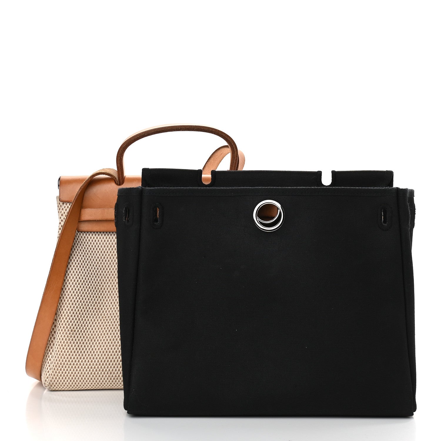 Hermes Toile Vache Calfskin Herbag PM 30 Black Natural 2 of 9