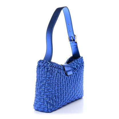Salvatore Ferragamo Metallic Woven Calfskin Trifolio Shoulder Bag Bluette 3 of 10
