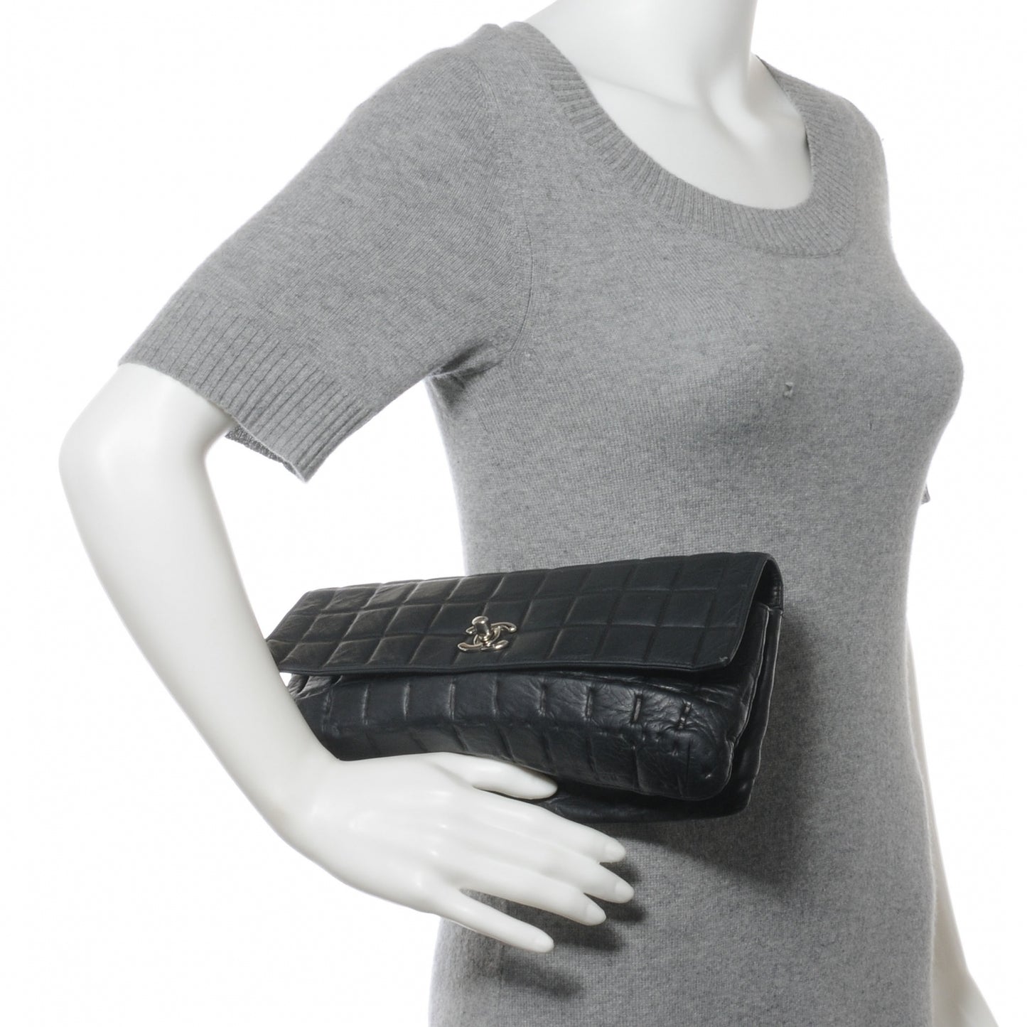 Lambskin Square Quilted Clutch Black
