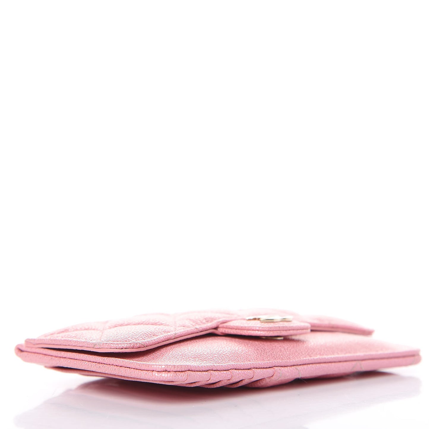 Iridescent Caviar Quilted Flap Zip Card Holder Pink