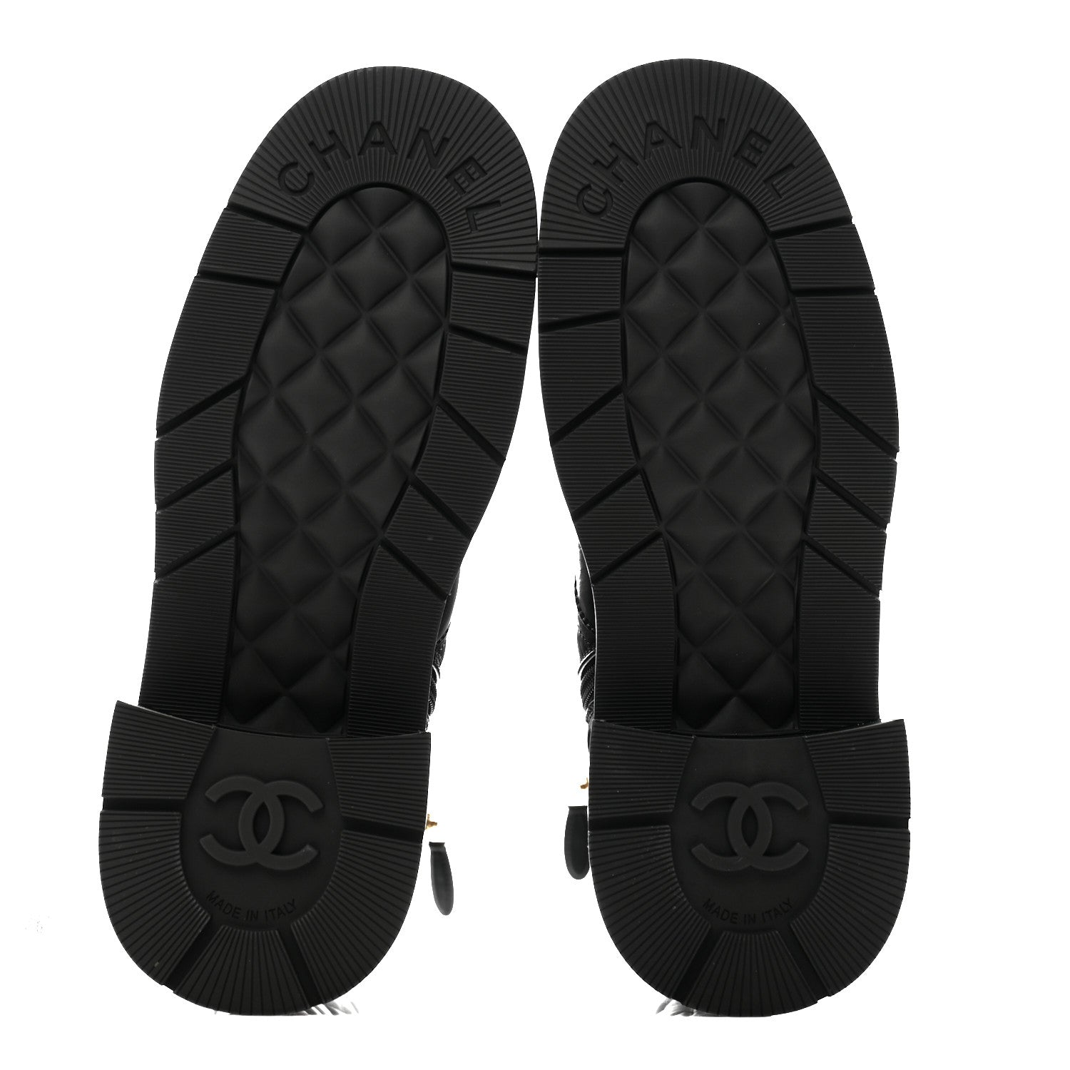 Chanel Calfskin Quilted Logo Lace Up Tall Combat Boots 38.5 Black 5 of 9