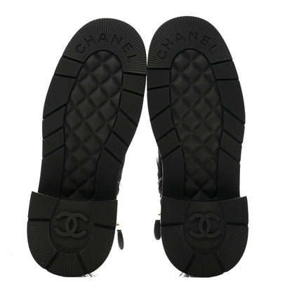 Chanel Calfskin Quilted Logo Lace Up Tall Combat Boots 38.5 Black 5 of 9