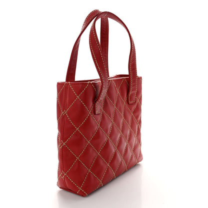 Chanel Calfskin Wild Stitch Tote Red 3 of 16