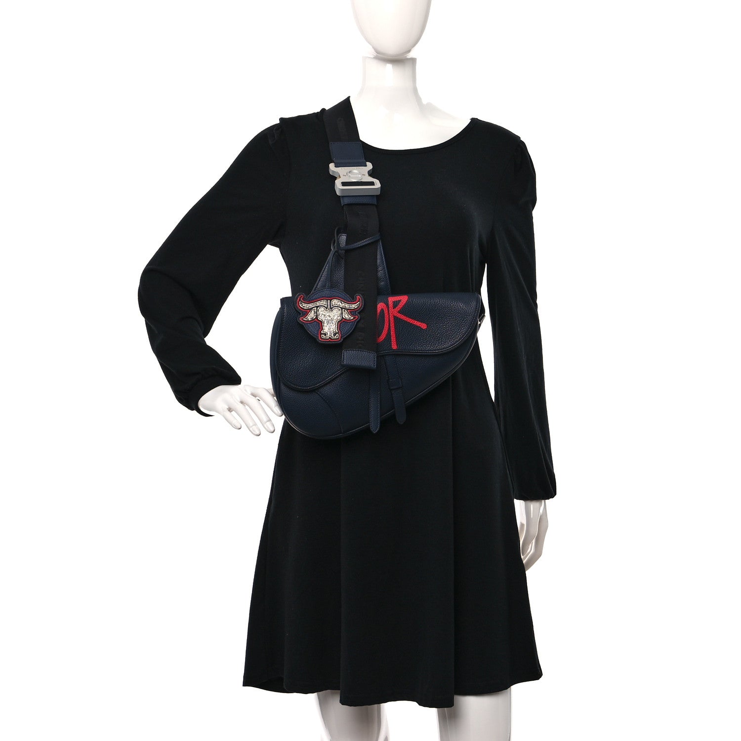 Christian Dior X SHAWN STUSSY Grained Calfskin Ox Head Saddle Bag Navy Blue 2 of 8