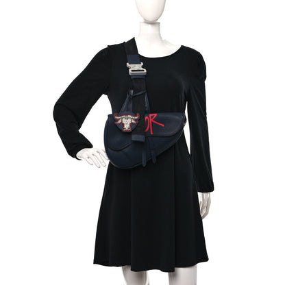 Christian Dior X SHAWN STUSSY Grained Calfskin Ox Head Saddle Bag Navy Blue 2 of 8