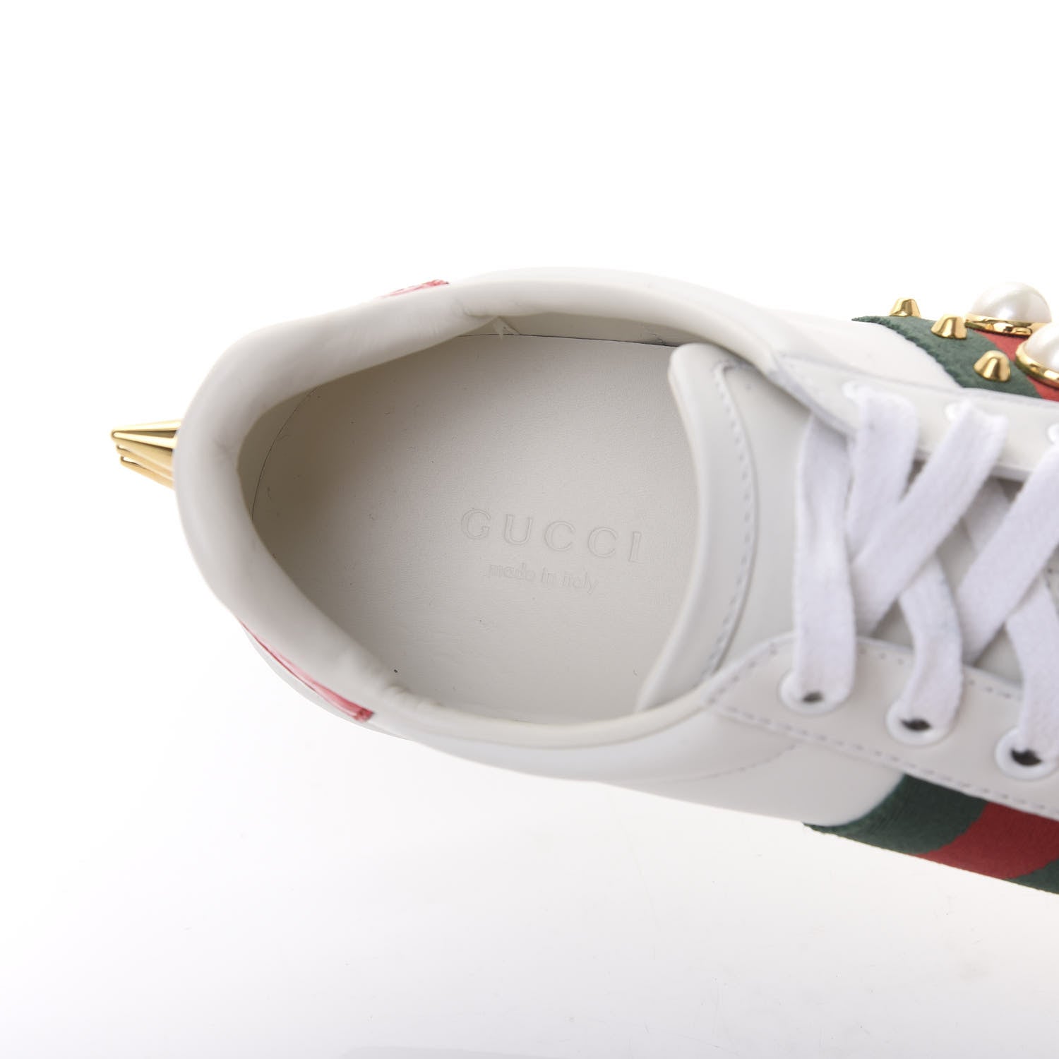 Gucci Calfskin Web Pearl Studded Womens Ace Sneakers 36 White 8 of 10