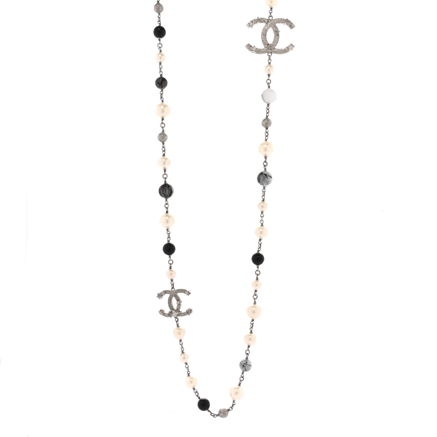 Chanel Pearl Beaded Star CC Long Necklace Silver 1 of 6