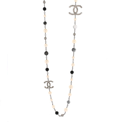 Chanel Pearl Beaded Star CC Long Necklace Silver 1 of 6