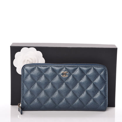 Chanel Metallic Caviar Quilted Large Gusset Zip Around Wallet Dark Blue 11 of 11