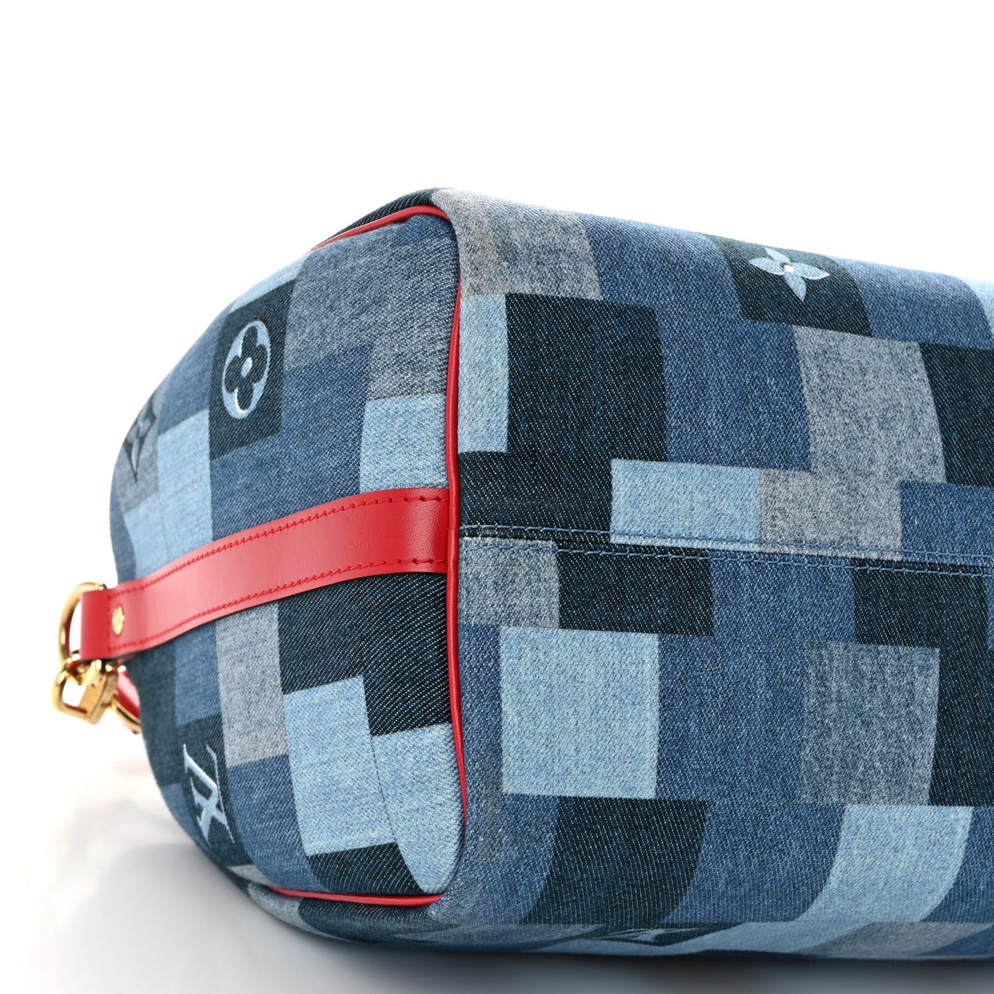 Denim Damier Monogram Patchwork Speedy Bandouliere 30 Blue Rouge
