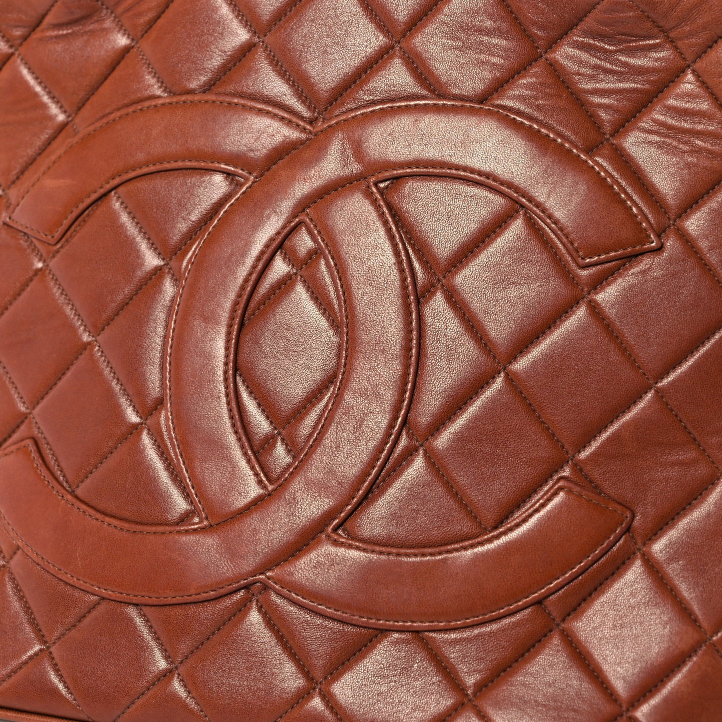 Lambskin Quilted Medallion Tote Brown