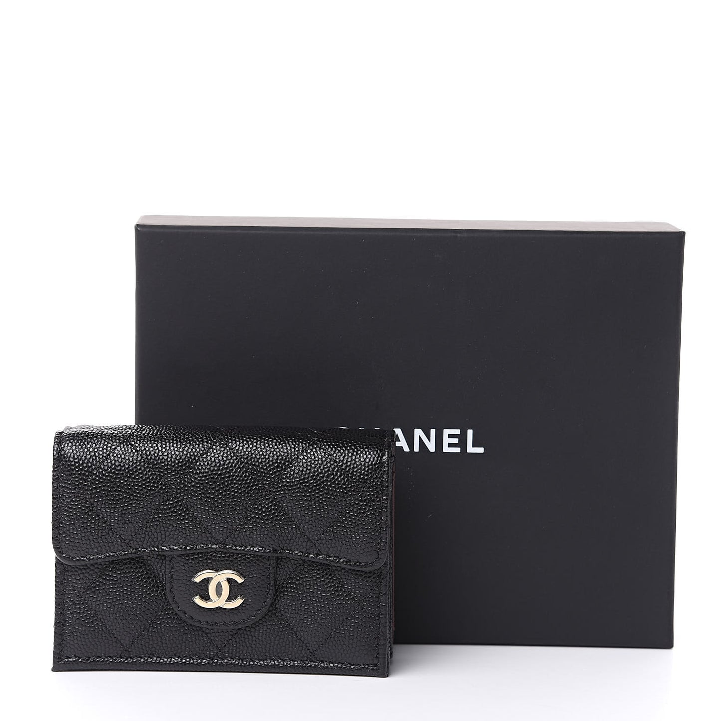 Caviar Quilted Compact Flap Wallet Black