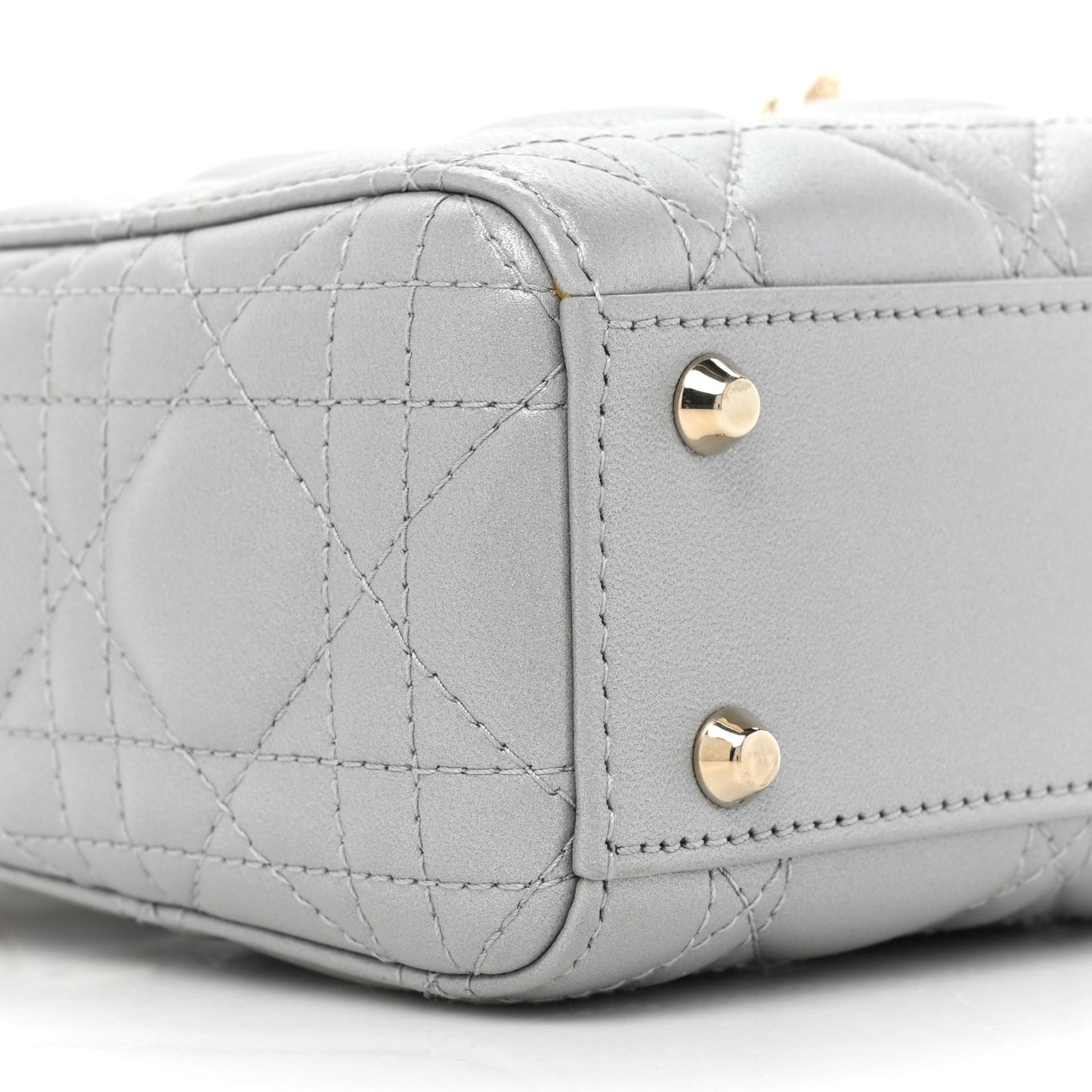 Metallic Lambskin Cannage Mini Lady Dior Grey