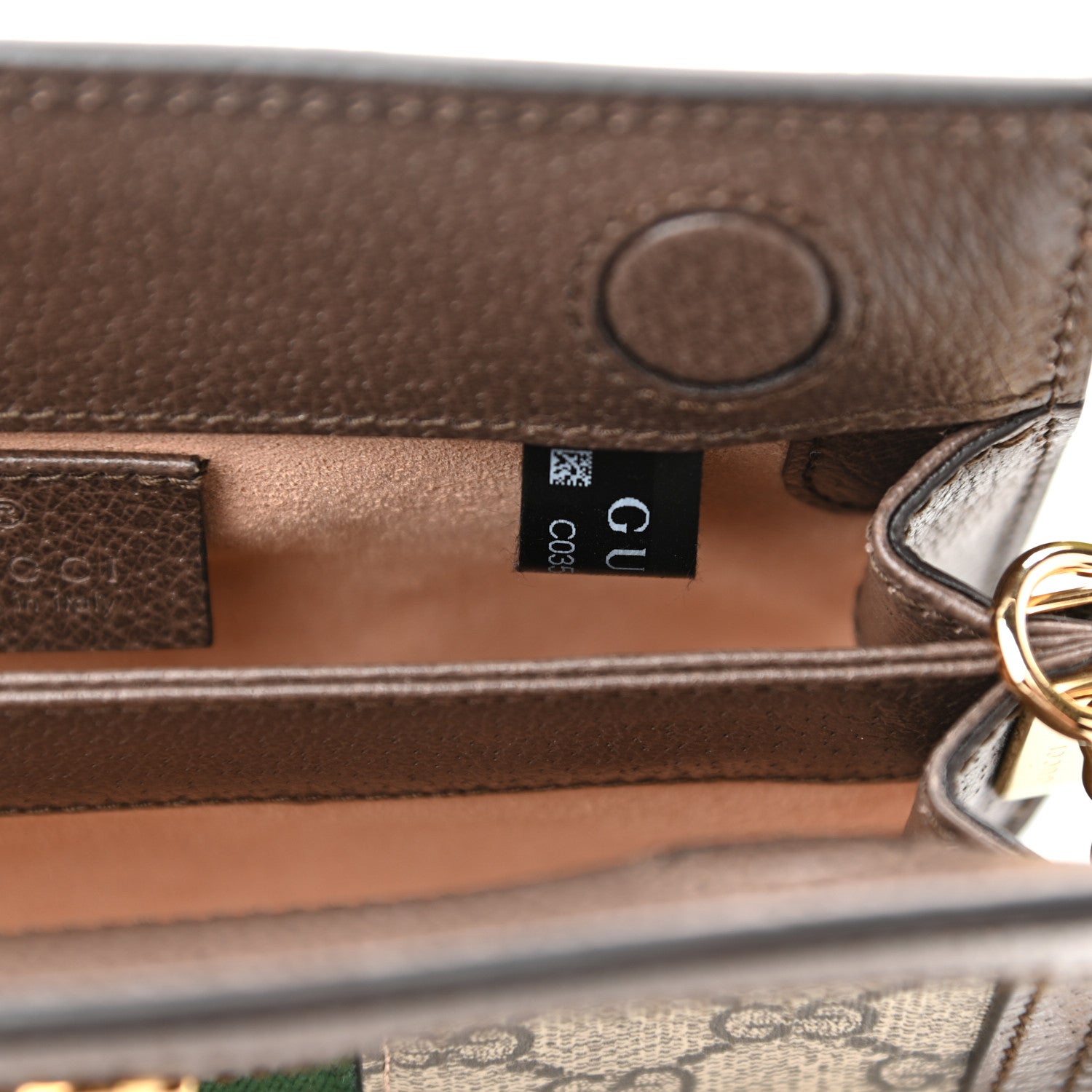Gucci GG Supreme Monogram Textured Dollar Calfskin Web Mini Ophidia Chain Shoulder Bag Beige Ebony New Acero 8 of 12