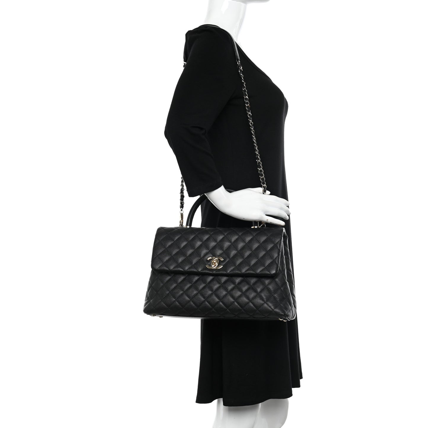 Caviar Quilted Medium Coco Handle Flap Black