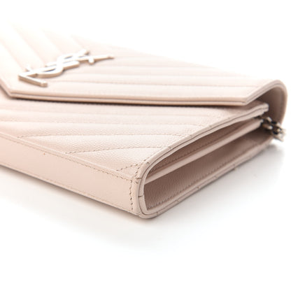 Saint Laurent Grain De Poudre Matelasse Chevron Monogram Chain Wallet Washed Light Pink 7 of 9