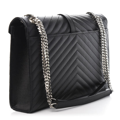 Saint Laurent Grain De Poudre Matelasse Chevron Large Monogram Satchel Black 3 of 11