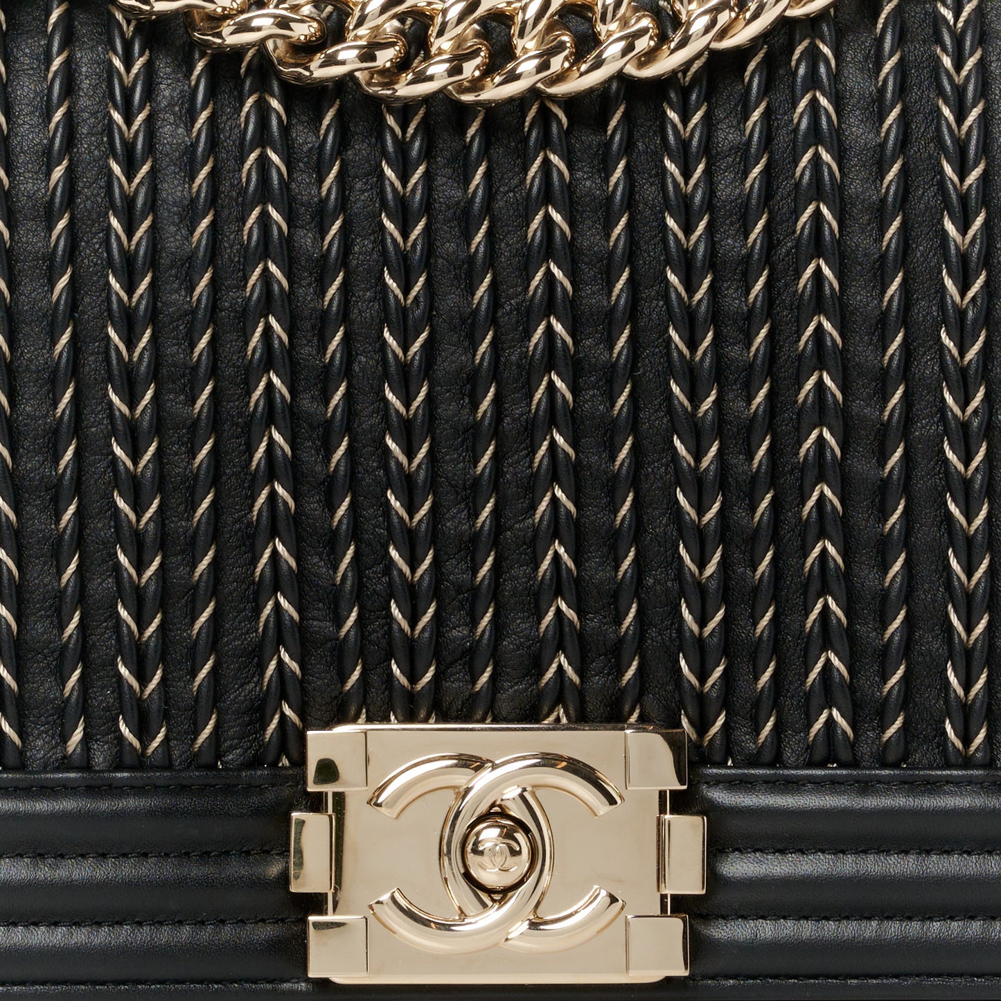 Calfskin Braided Medium Boy Flap Black