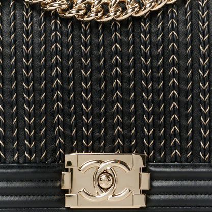 Chanel Calfskin Braided Medium Boy Flap Black 8 of 11
