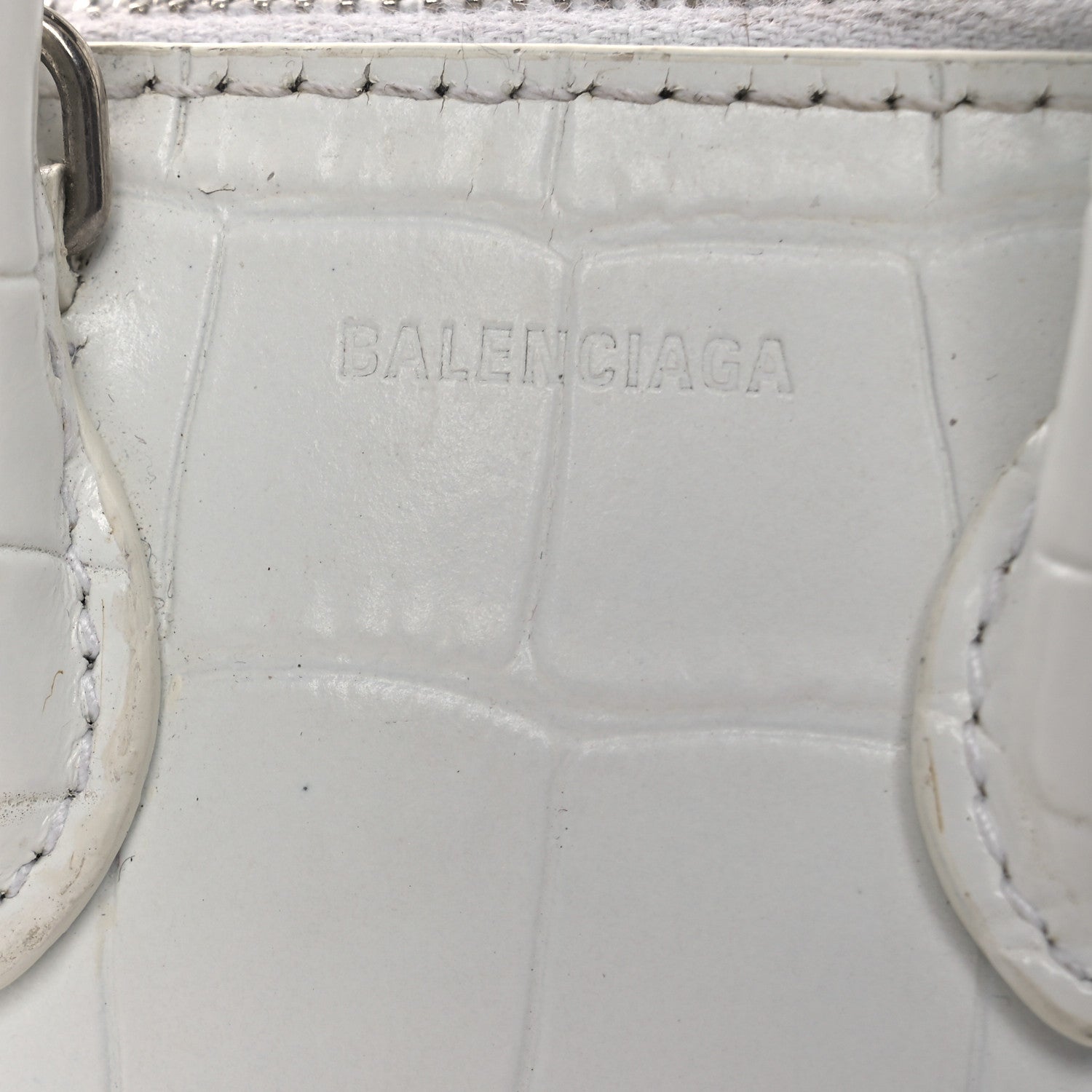 Balenciaga Calfskin Logo Crocodile Embossed Mini Ville Top Handle