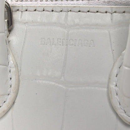 Balenciaga Calfskin Logo Crocodile Embossed Mini Ville Top Handle Bag White Black 17 of 17