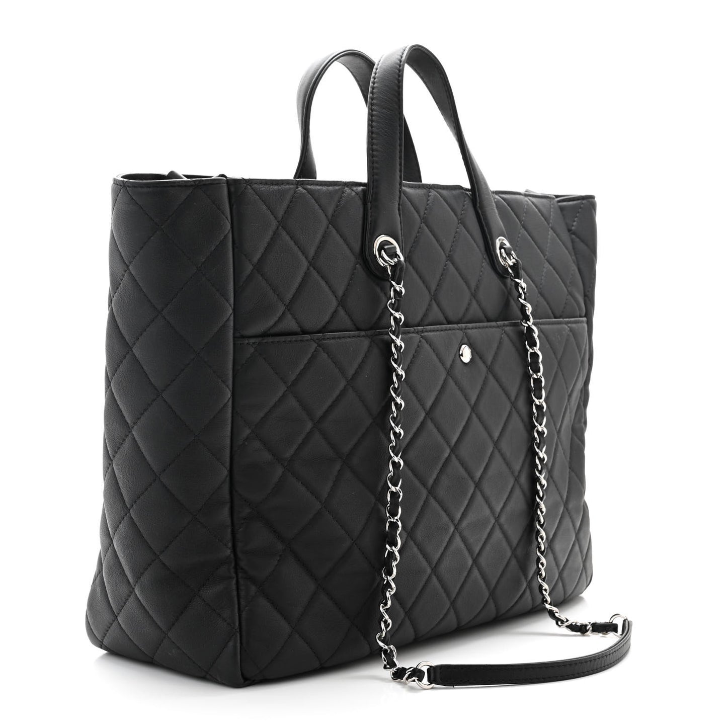 Calfskin Quilted Ultra Pocket Shopping Tote Black