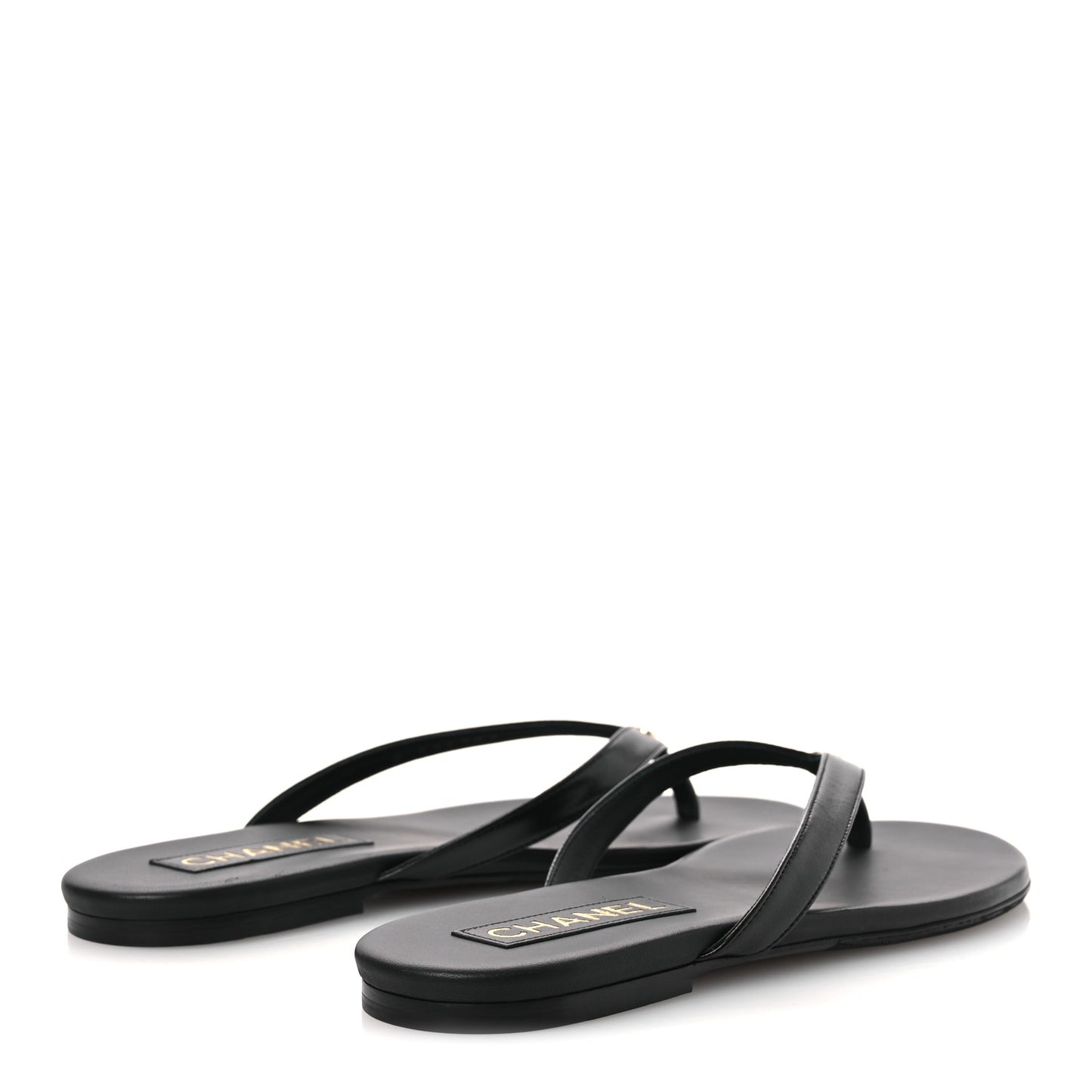 Shiny Lambskin Crystal CC Thong Sandals 38.5 Black