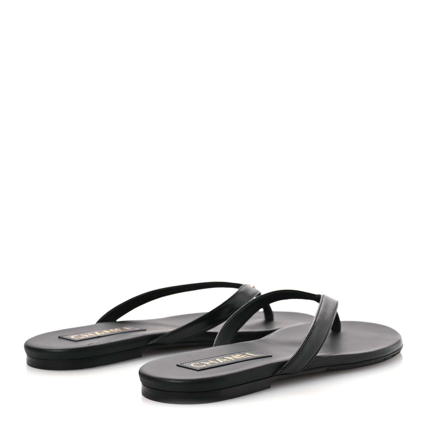 Chanel Shiny Lambskin Crystal CC Thong Sandals 38.5 Black 5 of 11