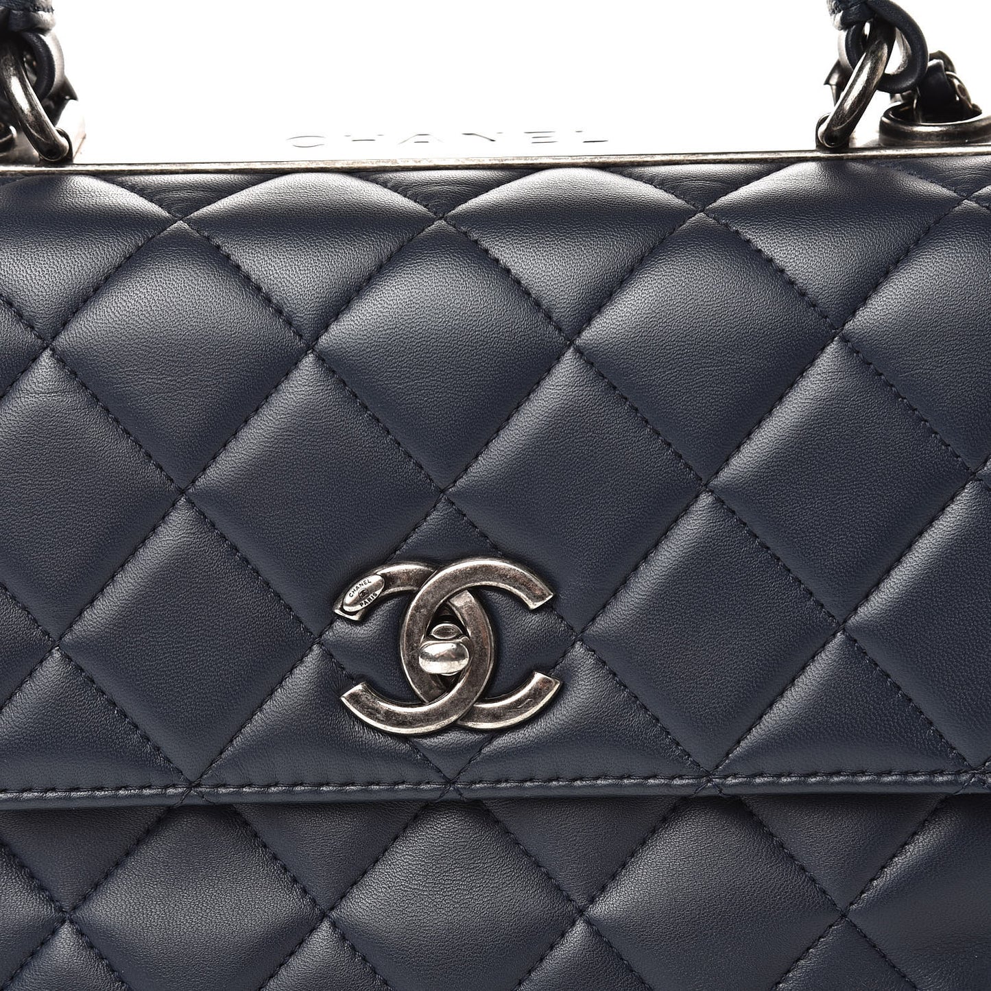 Lambskin Quilted Medium Trendy CC Flap Dual Handle Bag Navy Blue