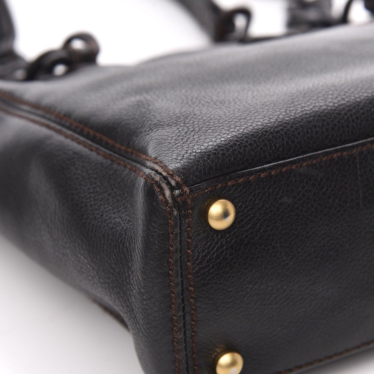 Calfskin Wood Chain Tote Black