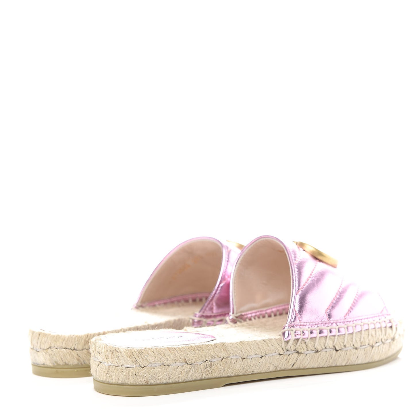 Metallic Nappa Matelasse GG Marmont Espadrille Slide Sandals 35.5 Rosa