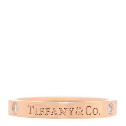 Tiffany 18K Rose Gold Diamond Logo Band Ring 53 6.25 3 of 4