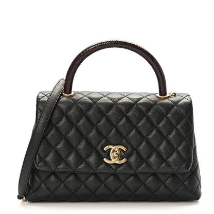 Chanel Caviar Lizard Embossed Quilted Small Coco Handle Flap Black 1 of 8