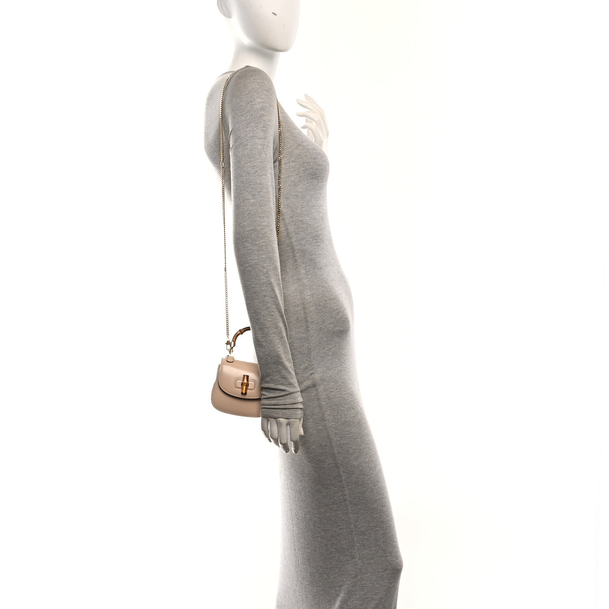 Calfskin Super Mini Bamboo 1947 Top Handle Chain Bag Light Beige