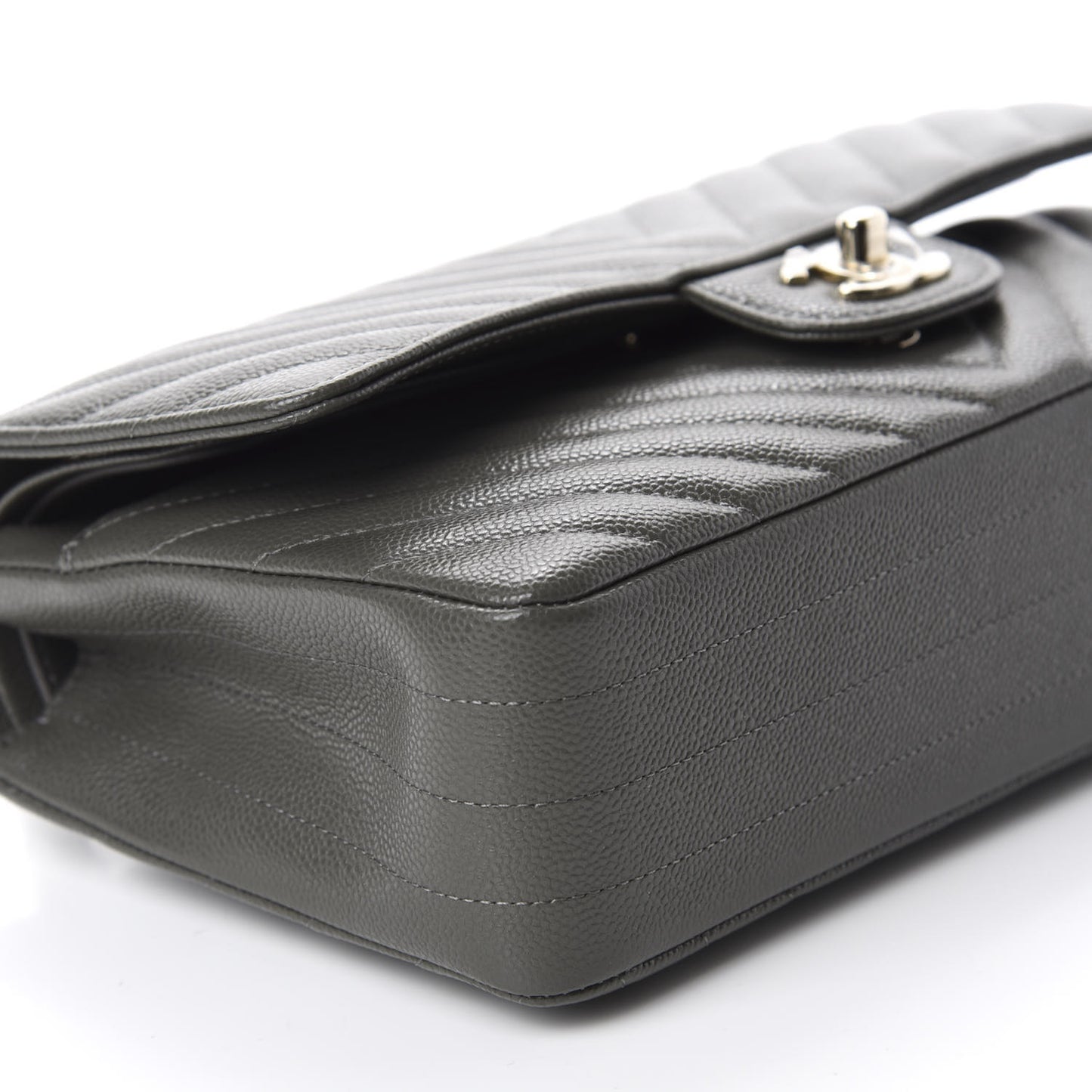 Caviar Chevron Quilted Medium Double Flap Dark Grey
