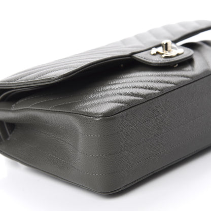 Chanel Caviar Chevron Quilted Medium Double Flap Dark Grey 6 of 11