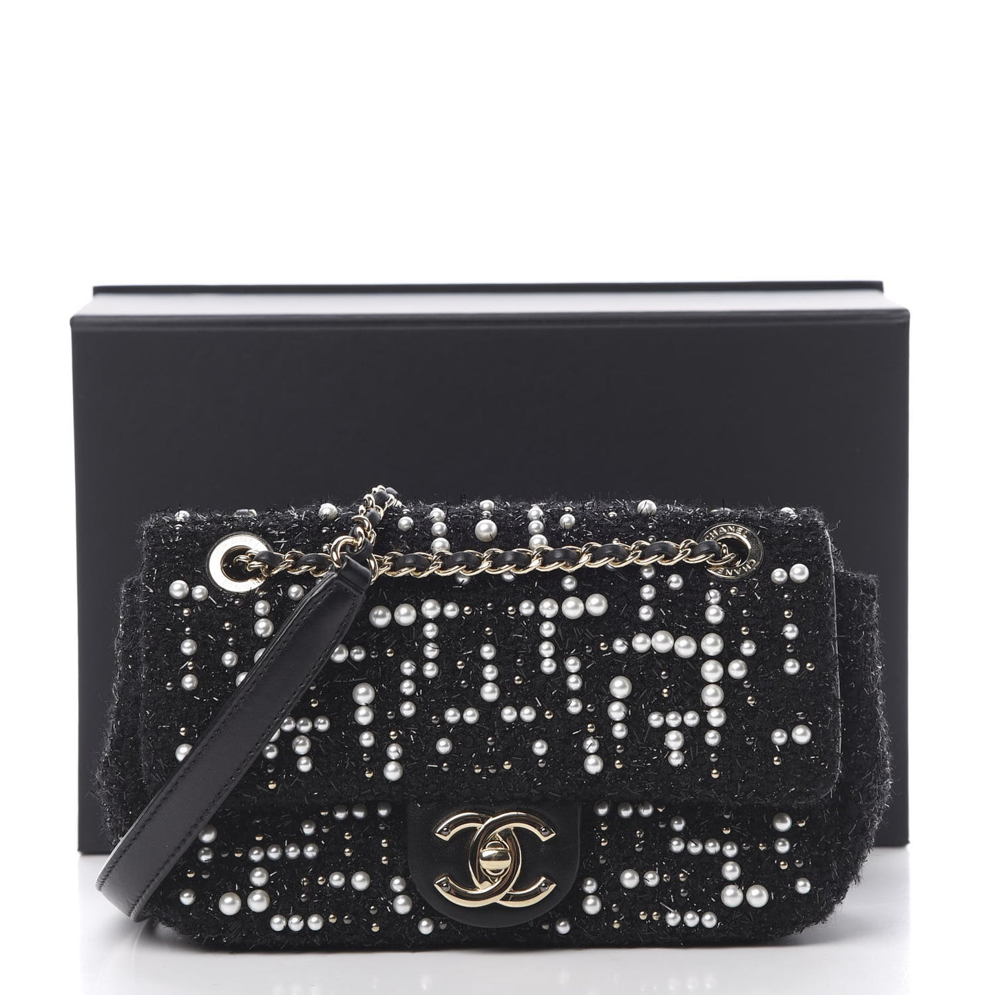 Tweed Pearl Mini Cosmos Flap Black