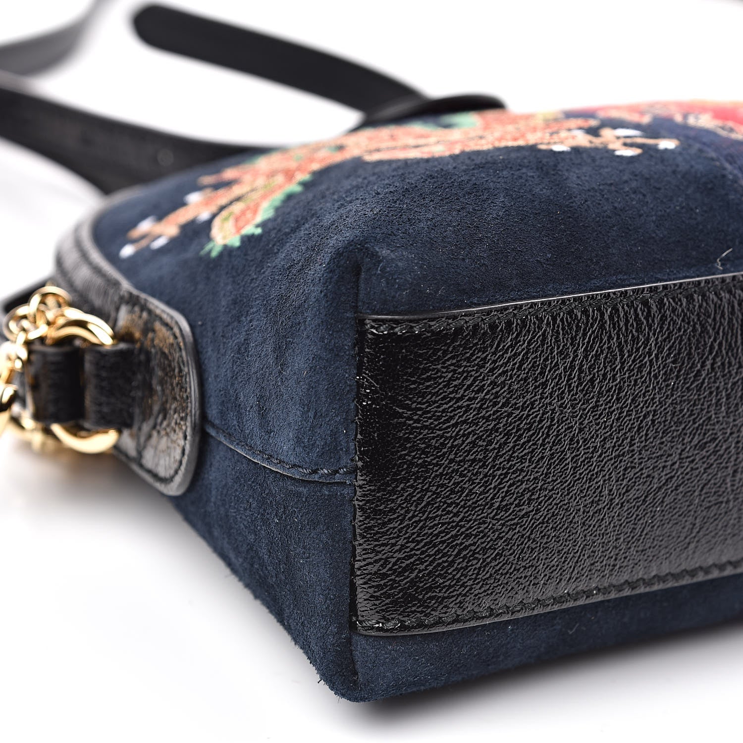 Gucci Suede Patent Dragon Embroidered Small Ophidia Dome Shoulder Bag Blue Multicolor Black 10 of 11
