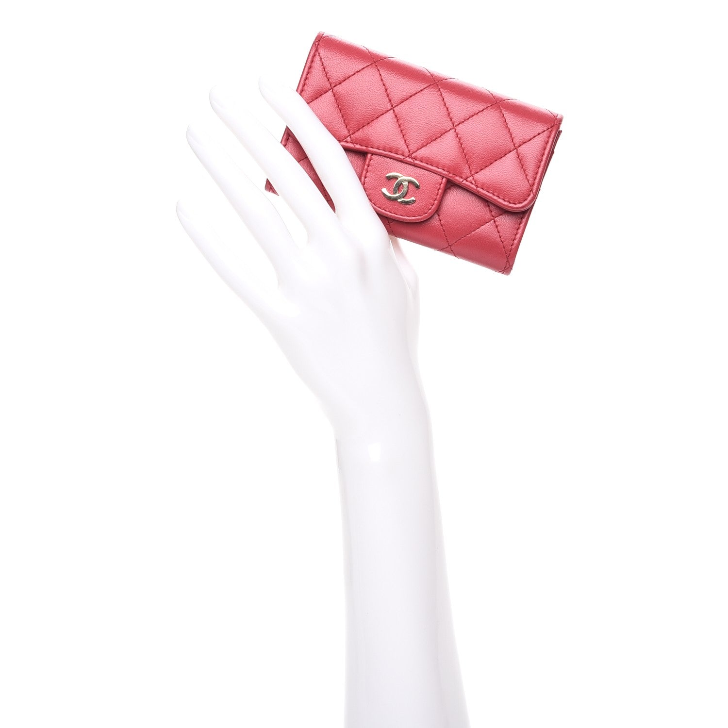 Chanel Lambskin Quilted Flap Card Holder Dark Pink 2 of 9