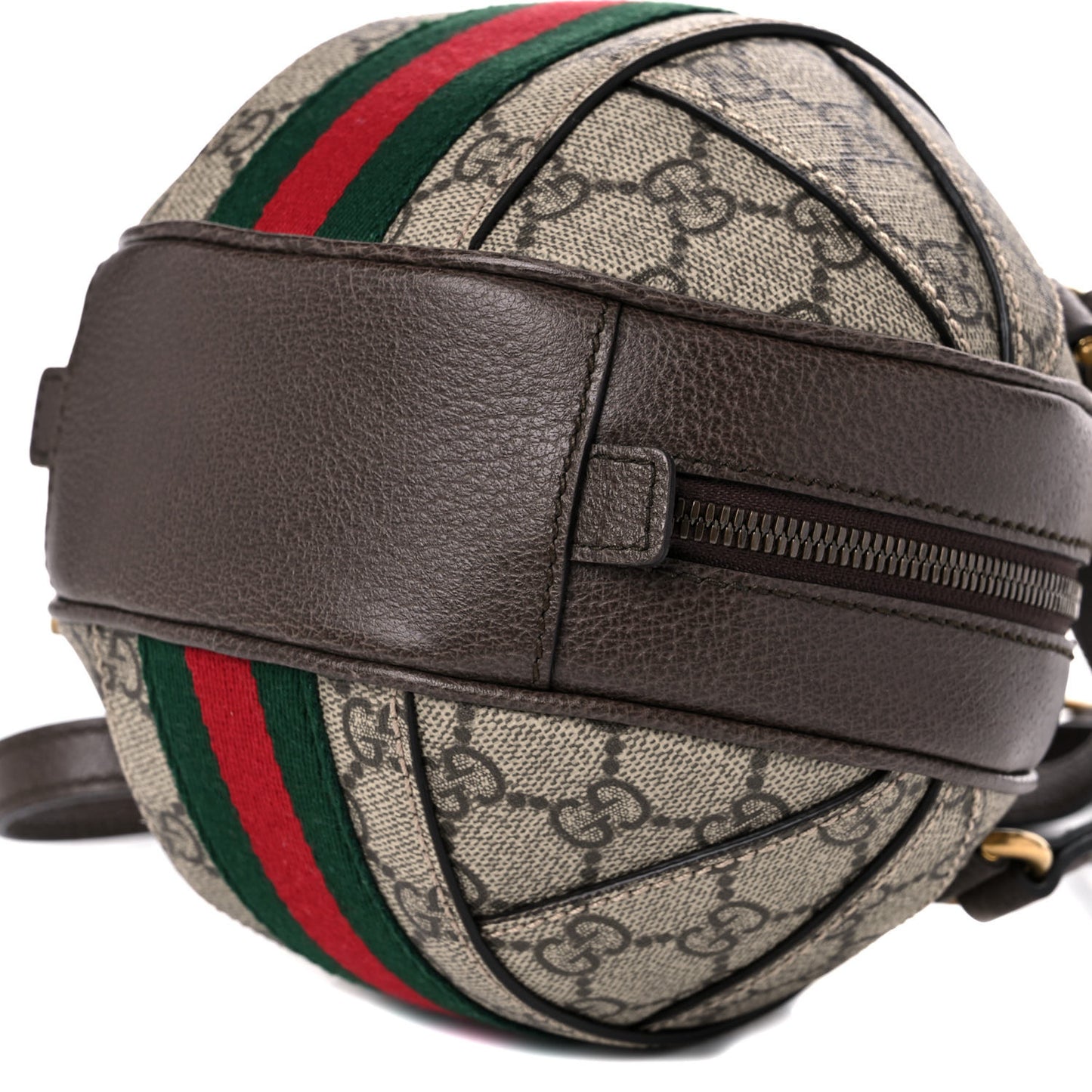 GG Supreme Monogram Textured Dollar Calfskin Web Mini Ophidia Basketball Shaped Shoulder Bag Beige Ebony New Acero